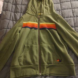 Aviator Nation green rainbow stripe zip hoodie